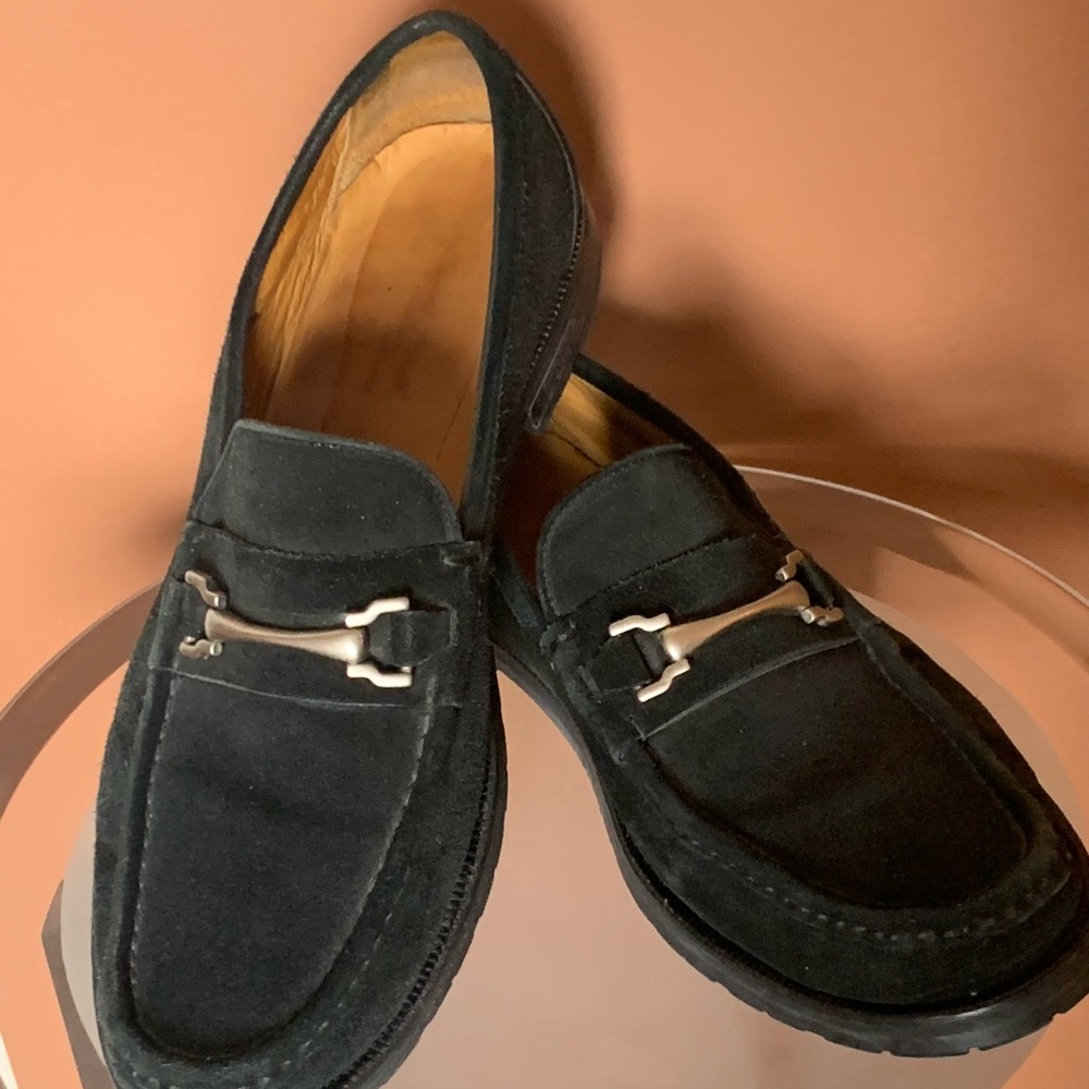 GIANNI LANETTI Italy Mens Black Suede & Bit Loafers 11 M Excellent Condition.